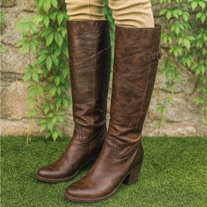 FRYE Jane Tall Cuff OTK Heeled Distressed Leather Boots, 6.5B